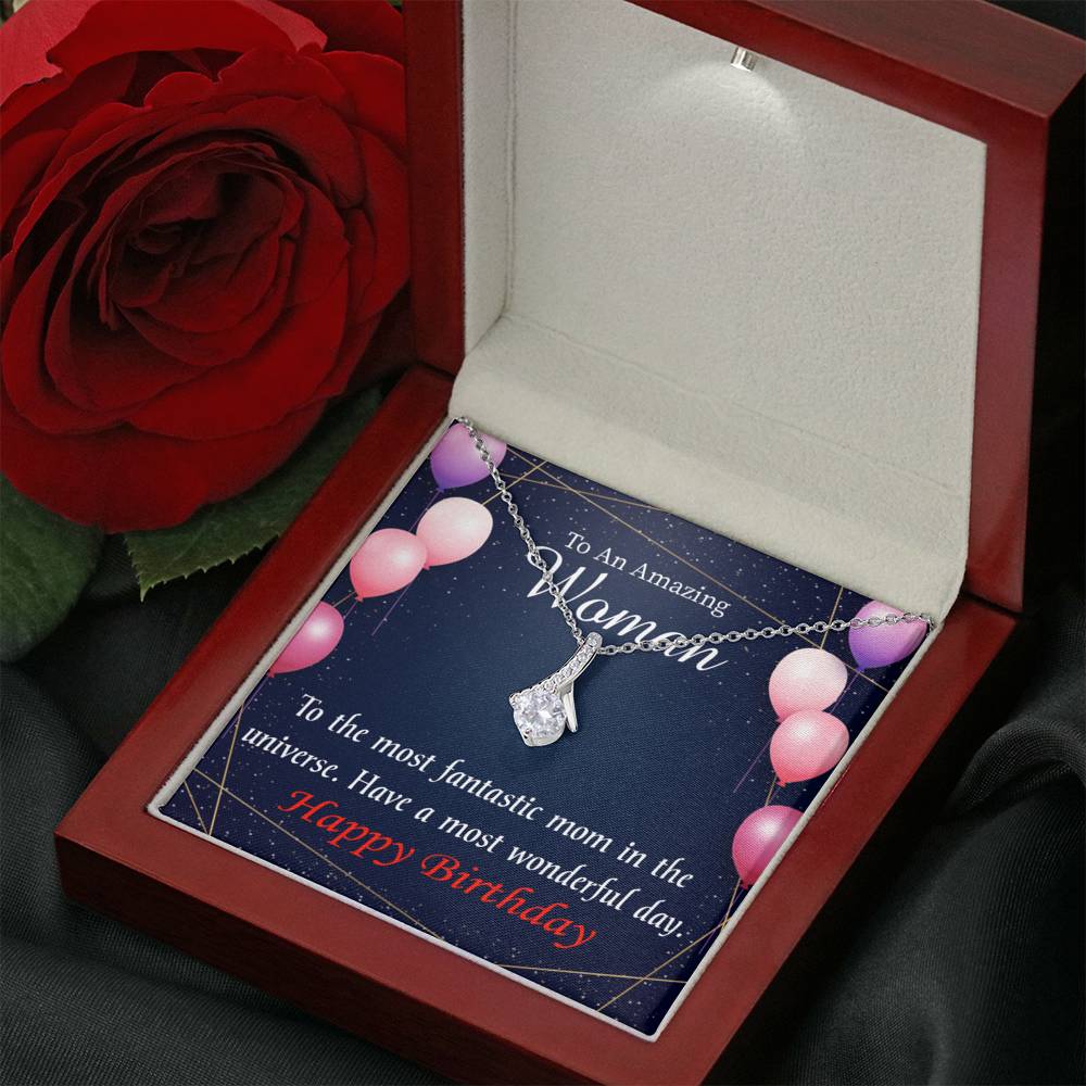 Mom Gift Most Fantastic Mom Eternity Ribbon Stone Pendant 14K White Gold Stainless Steel 18-22" Mom Birthday Messages-Express Your Love Gifts