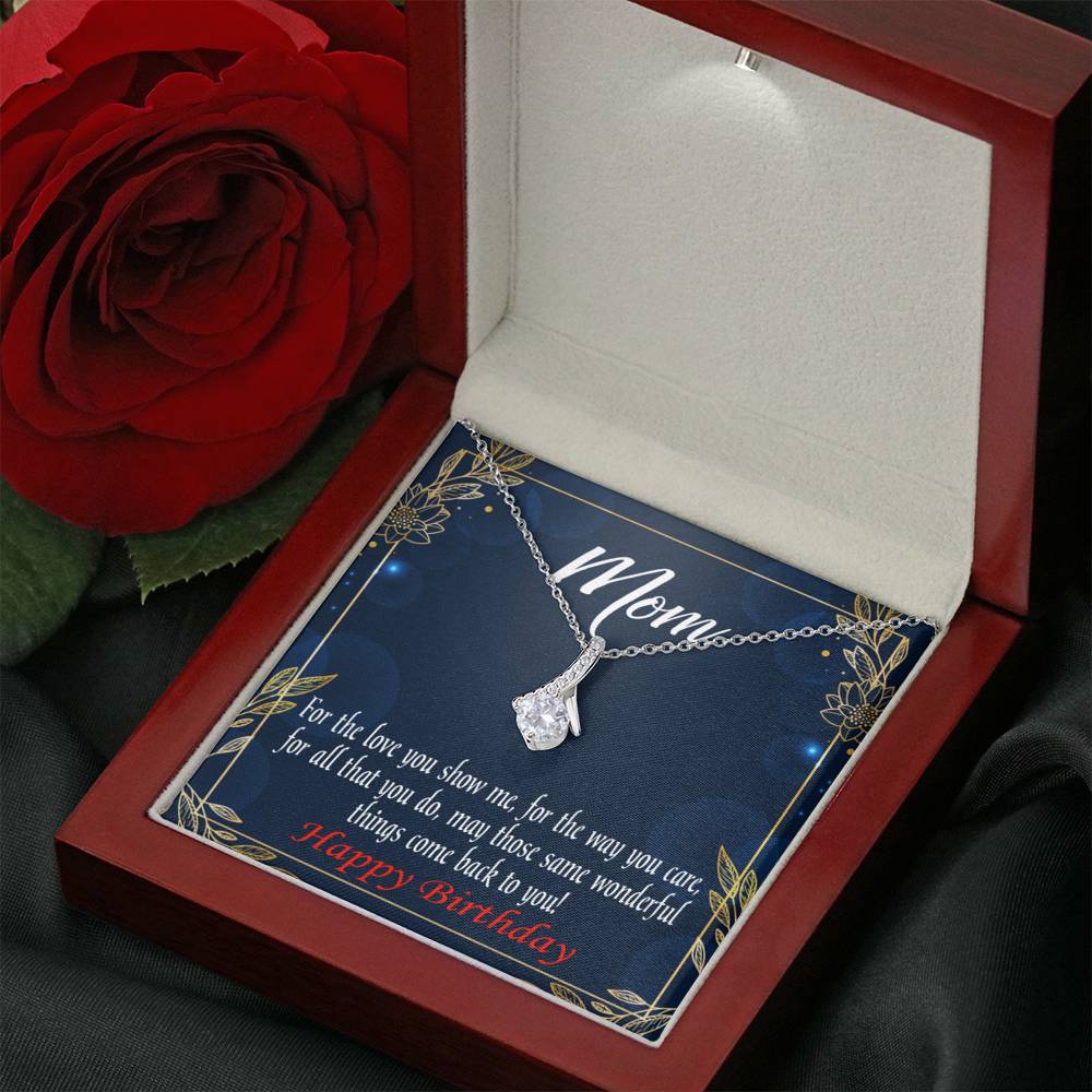Happy Birthday Mom You'Re Wonderful Message Card Eternity Ribbon Stone Necklace-Express Your Love Gifts