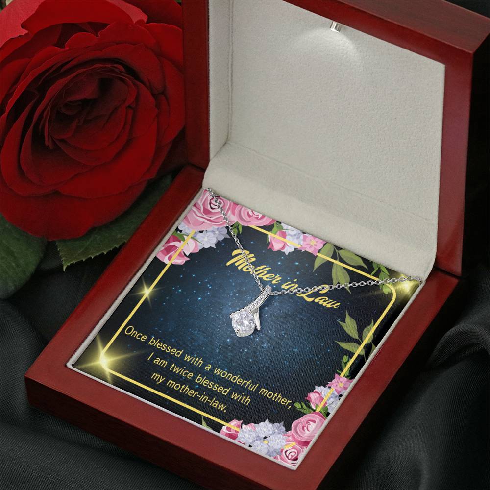 Mother-In-Law Necklace Twice Blessed Eternity Ribbon Stone Pendant Keepsake Message Card-Express Your Love Gifts