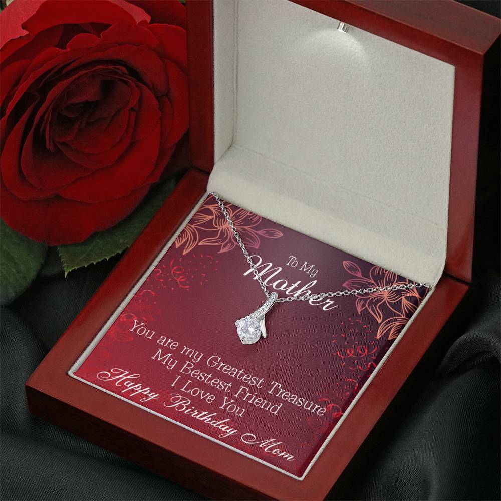 Mom My Greatest Treasure Eternity Ribbon Stone Necklace Message Birthday Card-Express Your Love Gifts
