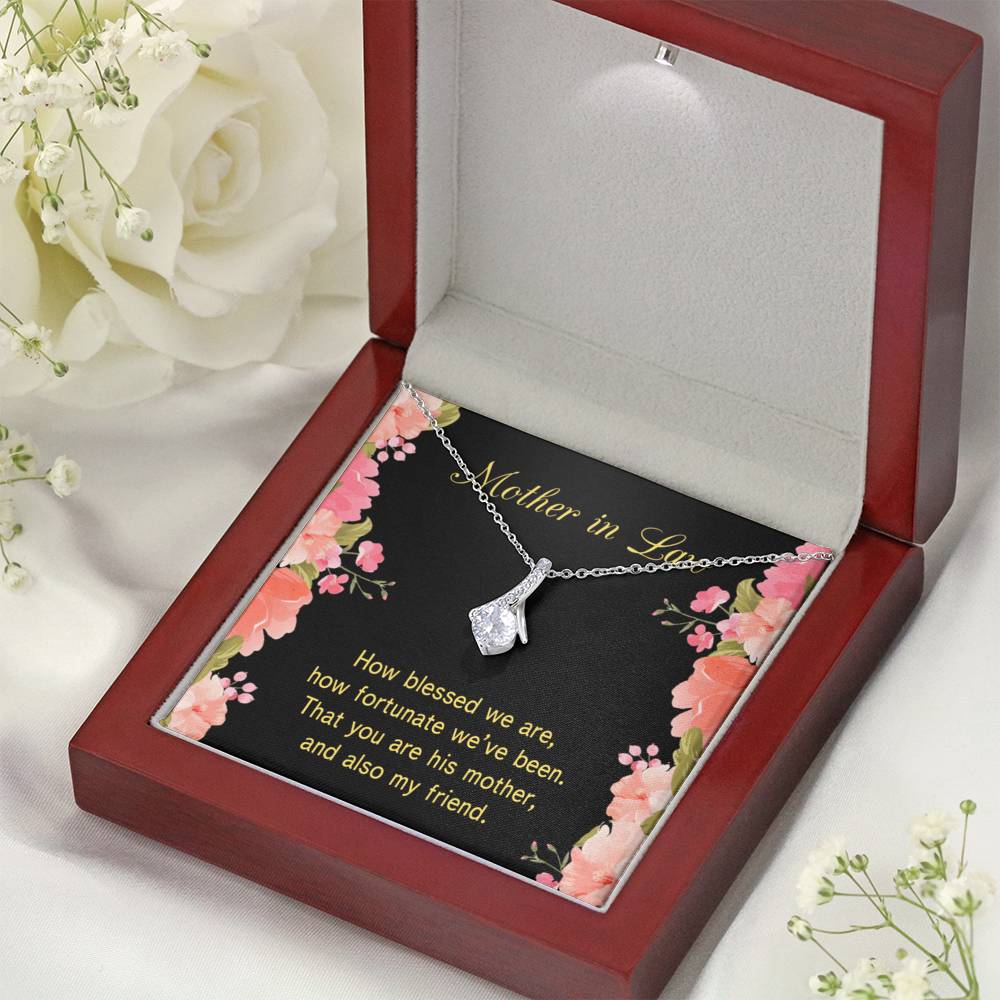 Mother-In-Law Necklace How Fortunate Eternity Ribbon Stone Pendant Keepsake Message Card-Express Your Love Gifts