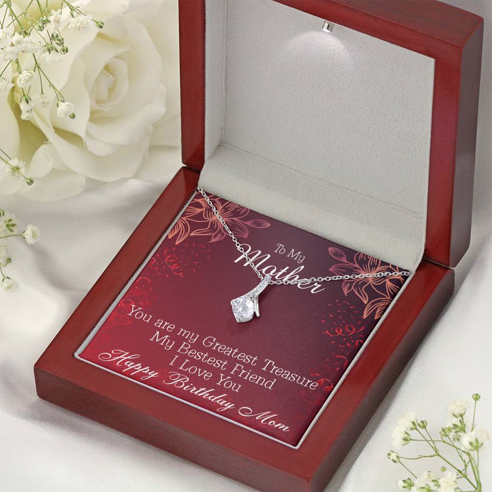 Mom My Greatest Treasure Eternity Ribbon Stone Necklace Message Birthday Card-Express Your Love Gifts
