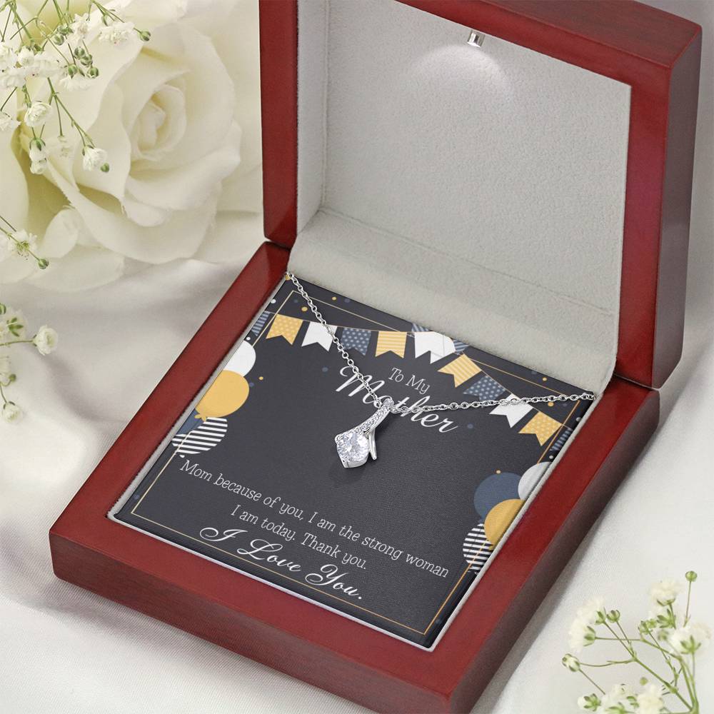 To My Mom Because of You Mom Eternity Ribbon Stone Necklace Message Card-Express Your Love Gifts