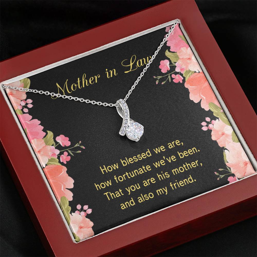 Mother-In-Law Necklace How Fortunate Eternity Ribbon Stone Pendant Keepsake Message Card-Express Your Love Gifts