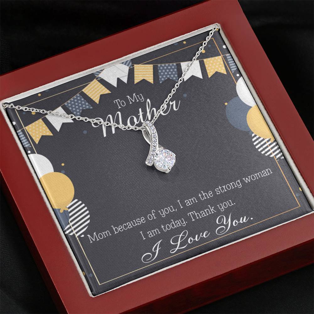 To My Mom Because of You Mom Eternity Ribbon Stone Necklace Message Card-Express Your Love Gifts