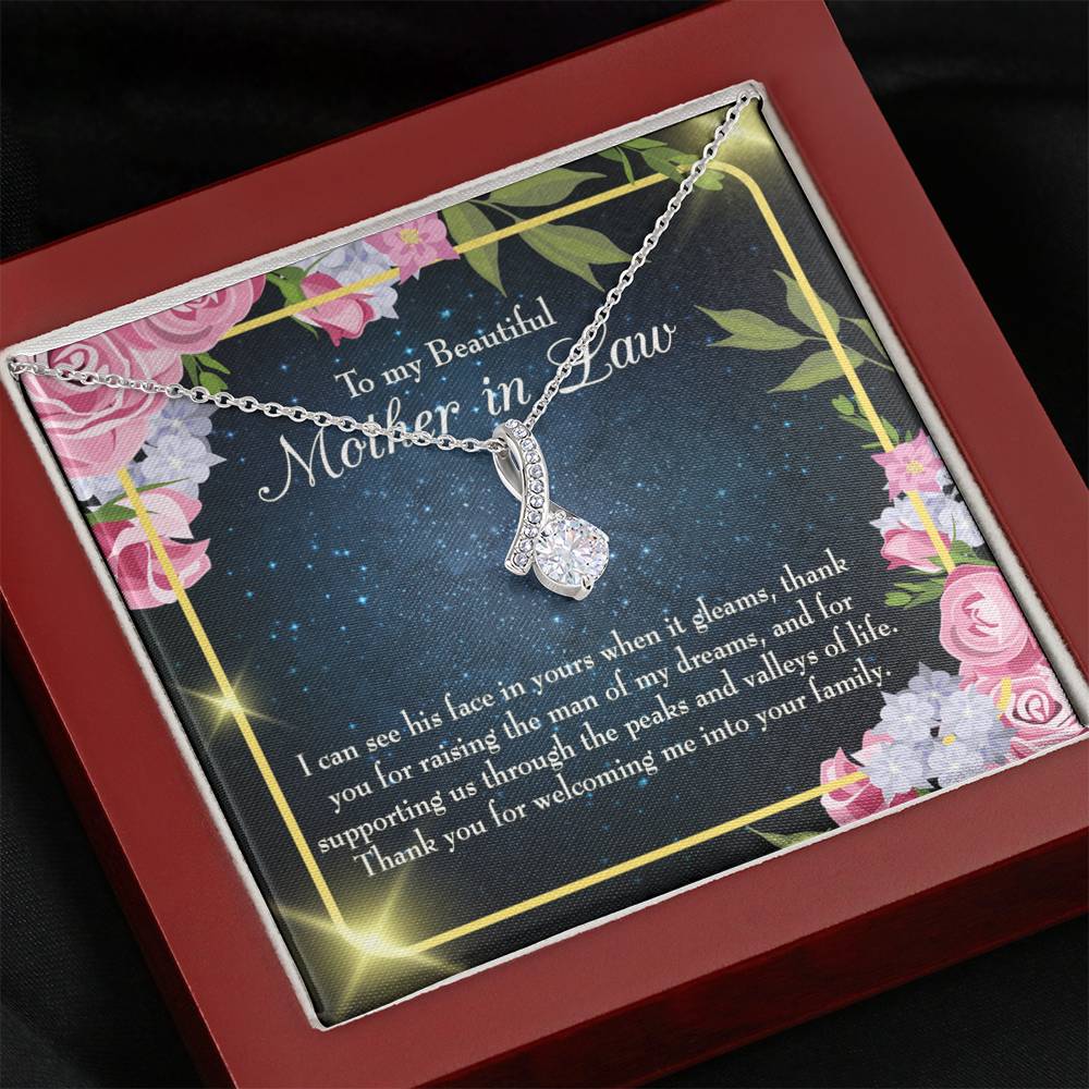 Mother-In-Law Necklace To My Beautiful Mother-In-Law Eternity Ribbon Stone Pendant-Express Your Love Gifts
