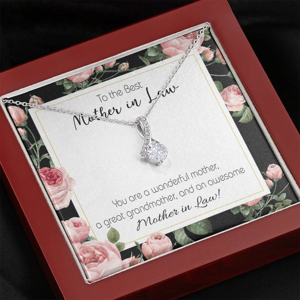 Mother-In-Law Necklace Awesome Mother-In-Law Eternity Ribbon Stone Pendant Keepsake Message Card-Express Your Love Gifts