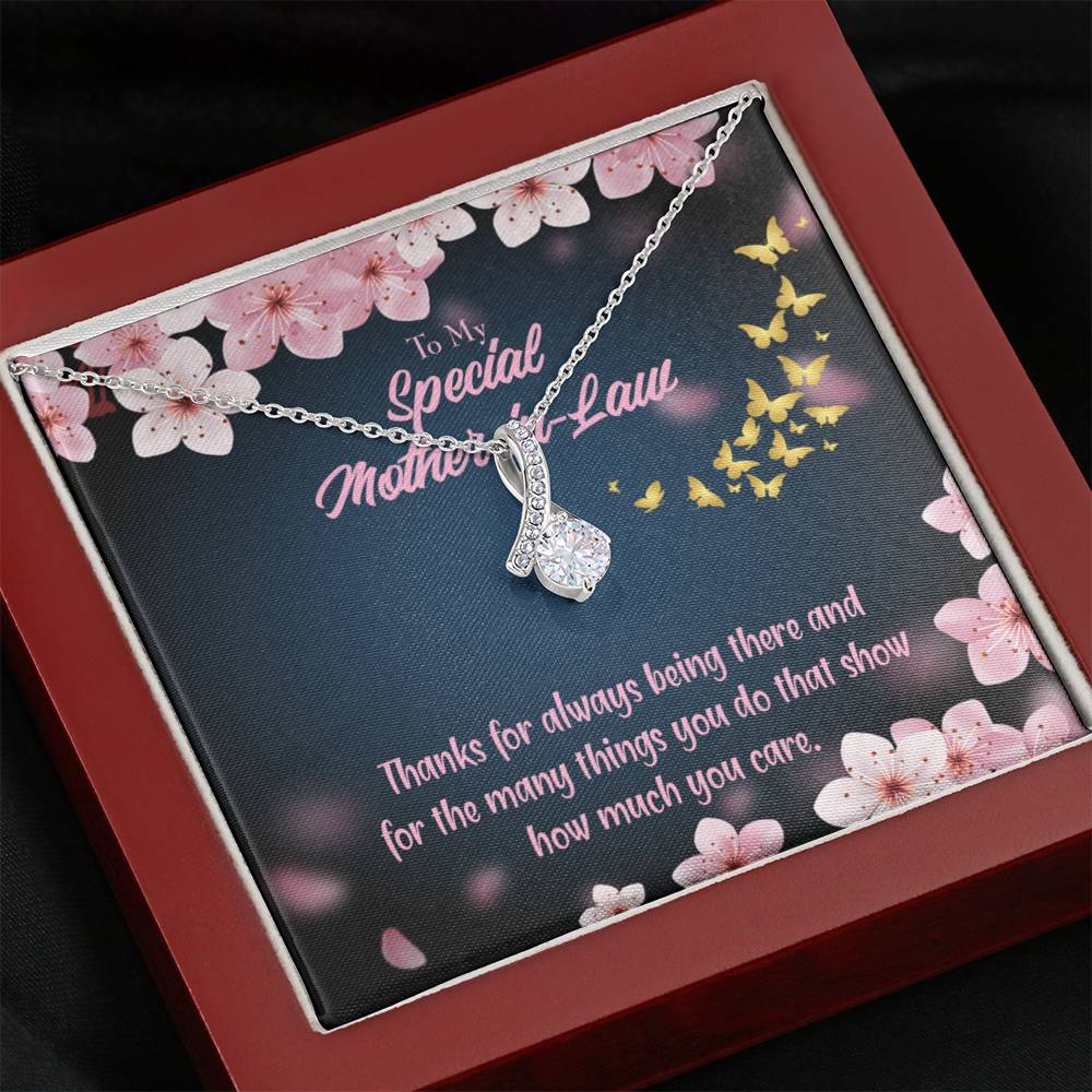 Mother-In-Law Necklace Special Mother-In-Law Thanks Always Eternity Ribbon Stone Pendant Keepsake Card-Express Your Love Gifts