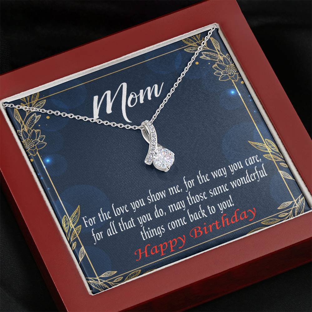 Happy Birthday Mom You'Re Wonderful Message Card Eternity Ribbon Stone Necklace-Express Your Love Gifts