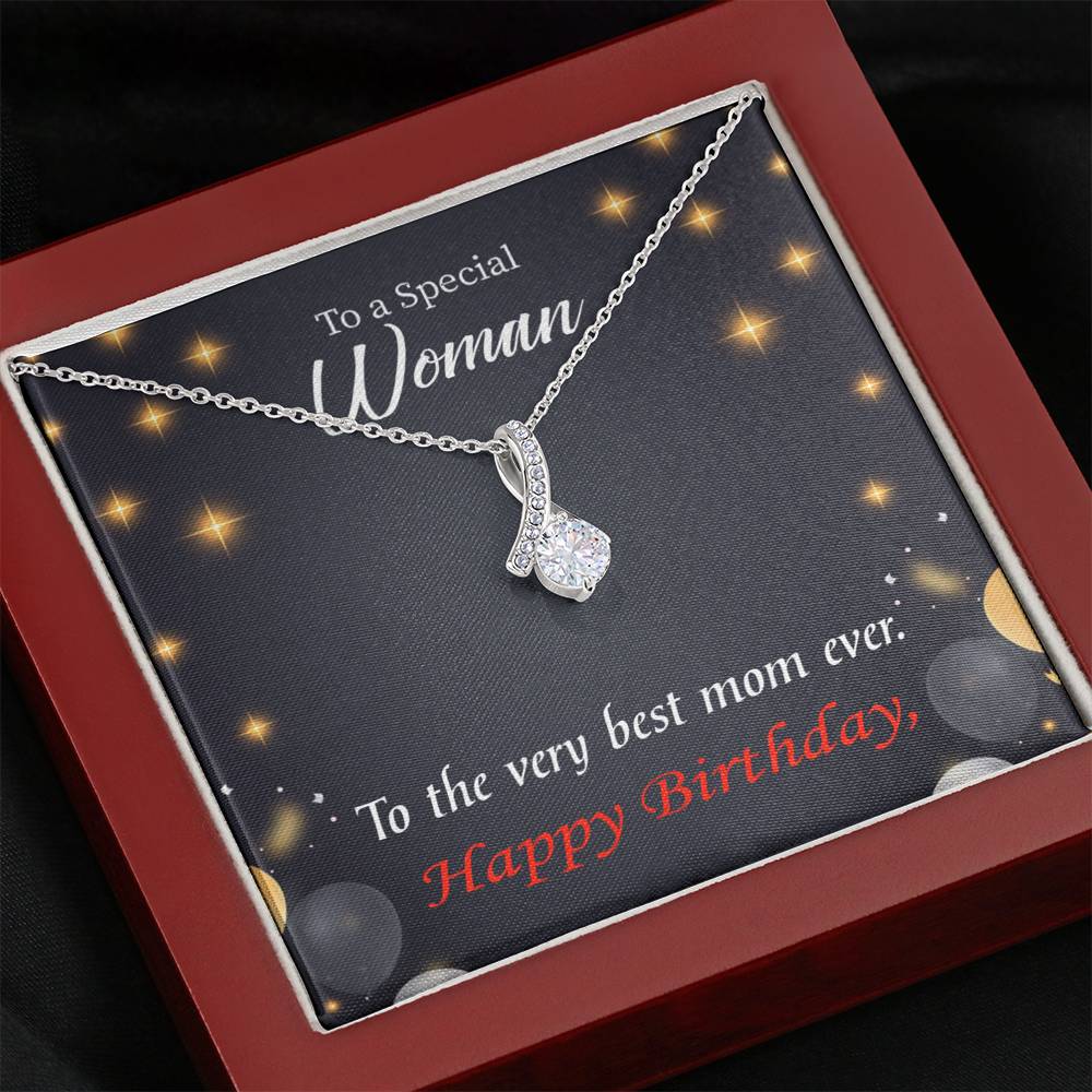 Best Mom Ever Eternity Ribbon Stone Necklace Birthday Message Card-Express Your Love Gifts