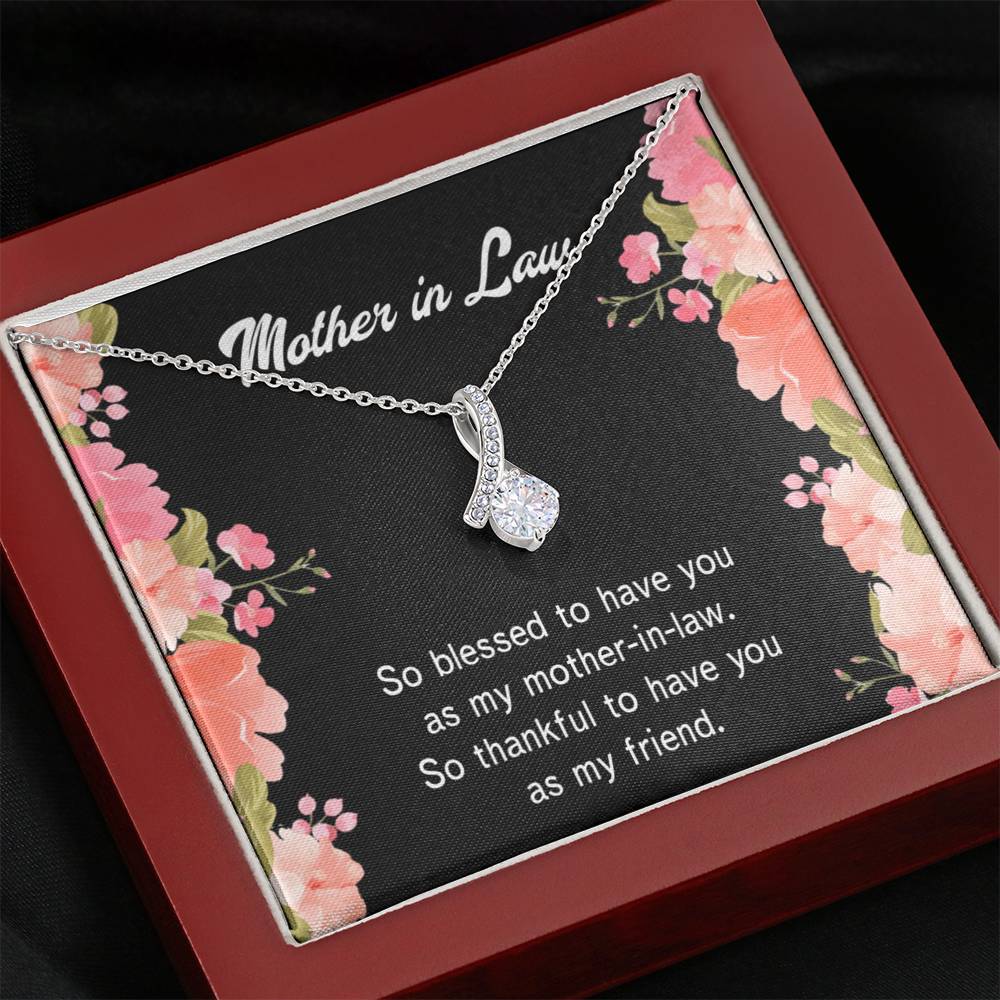 Mother-In-Law Necklace So Blessed Eternity Ribbon Stone Pendant Keepsake Message Card-Express Your Love Gifts