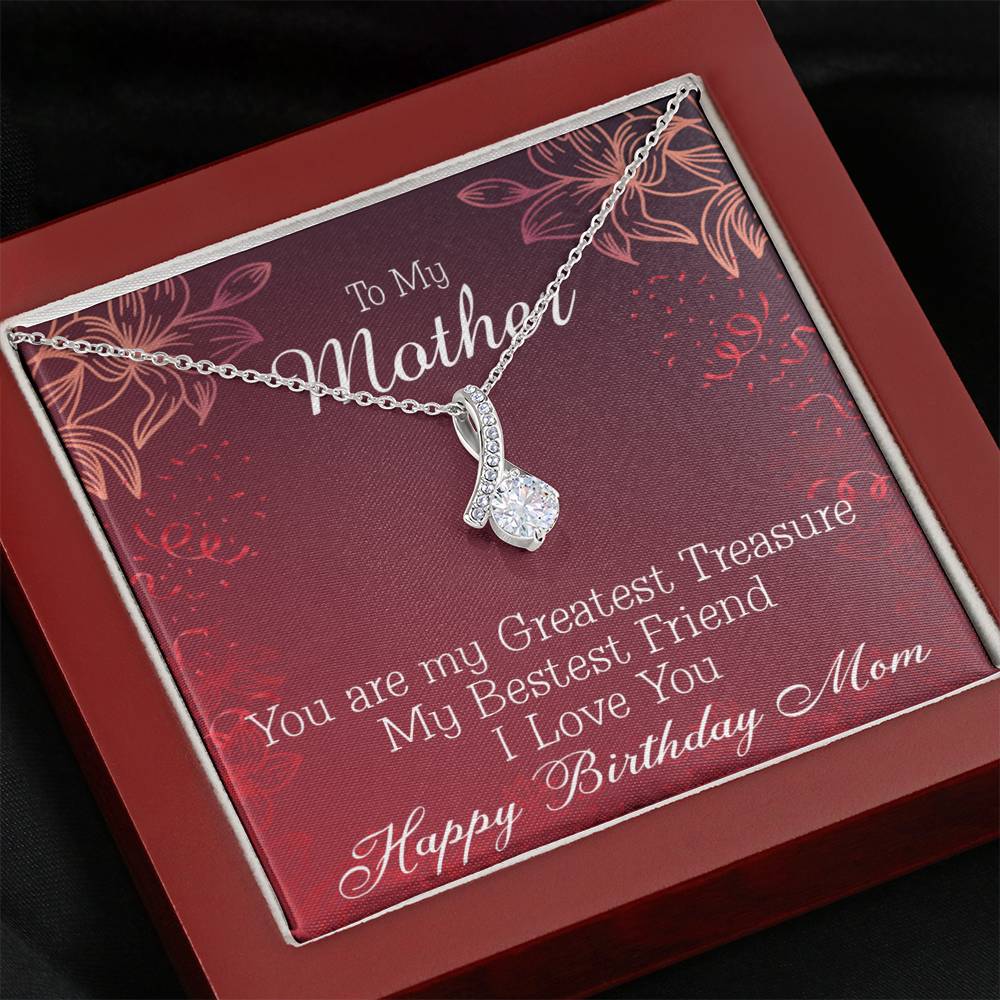Mom My Greatest Treasure Eternity Ribbon Stone Necklace Message Birthday Card-Express Your Love Gifts