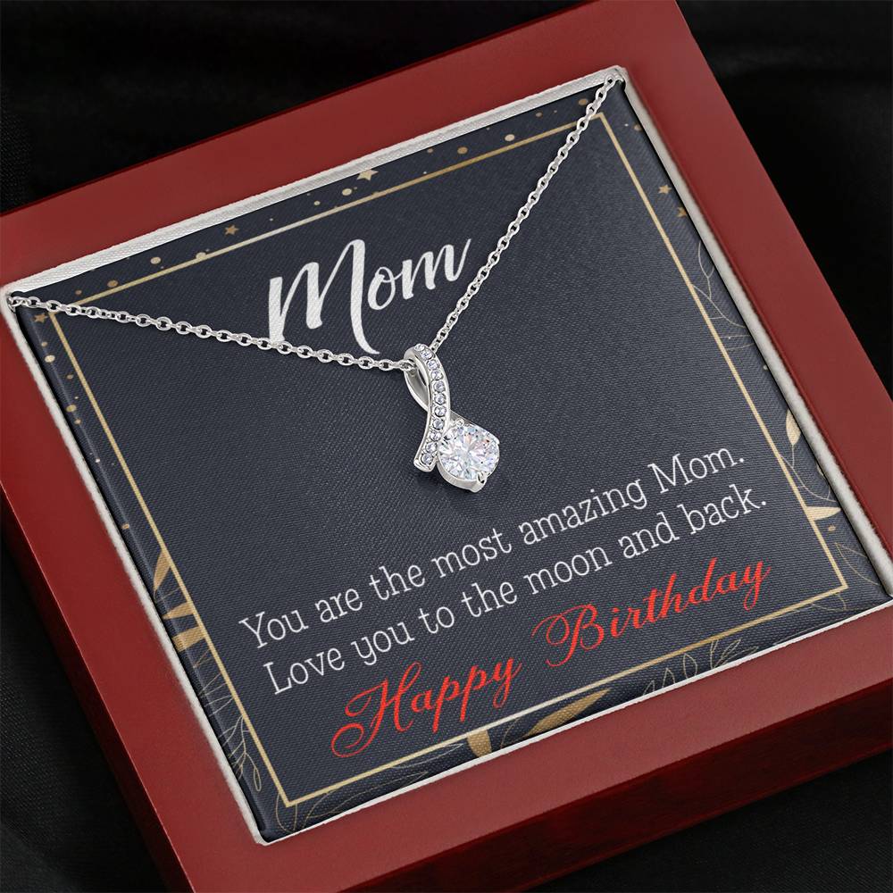 Happy Birthday Mom Love You To The Moon Eternity Ribbon Stone Necklace Message Card-Express Your Love Gifts
