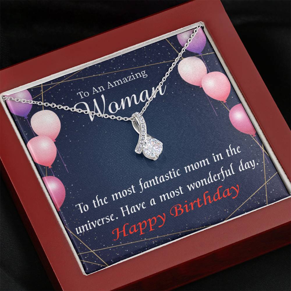 Mom Gift Most Fantastic Mom Eternity Ribbon Stone Pendant 14K White Gold Stainless Steel 18-22" Mom Birthday Messages-Express Your Love Gifts