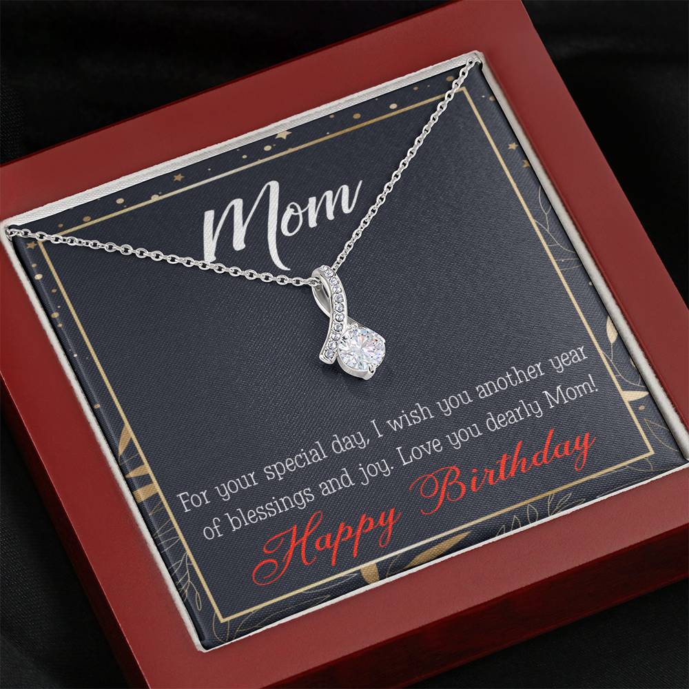 Happy Birthday Mom Blessings And Joy Eternity Ribbon Stone Necklace W Message Card-Express Your Love Gifts