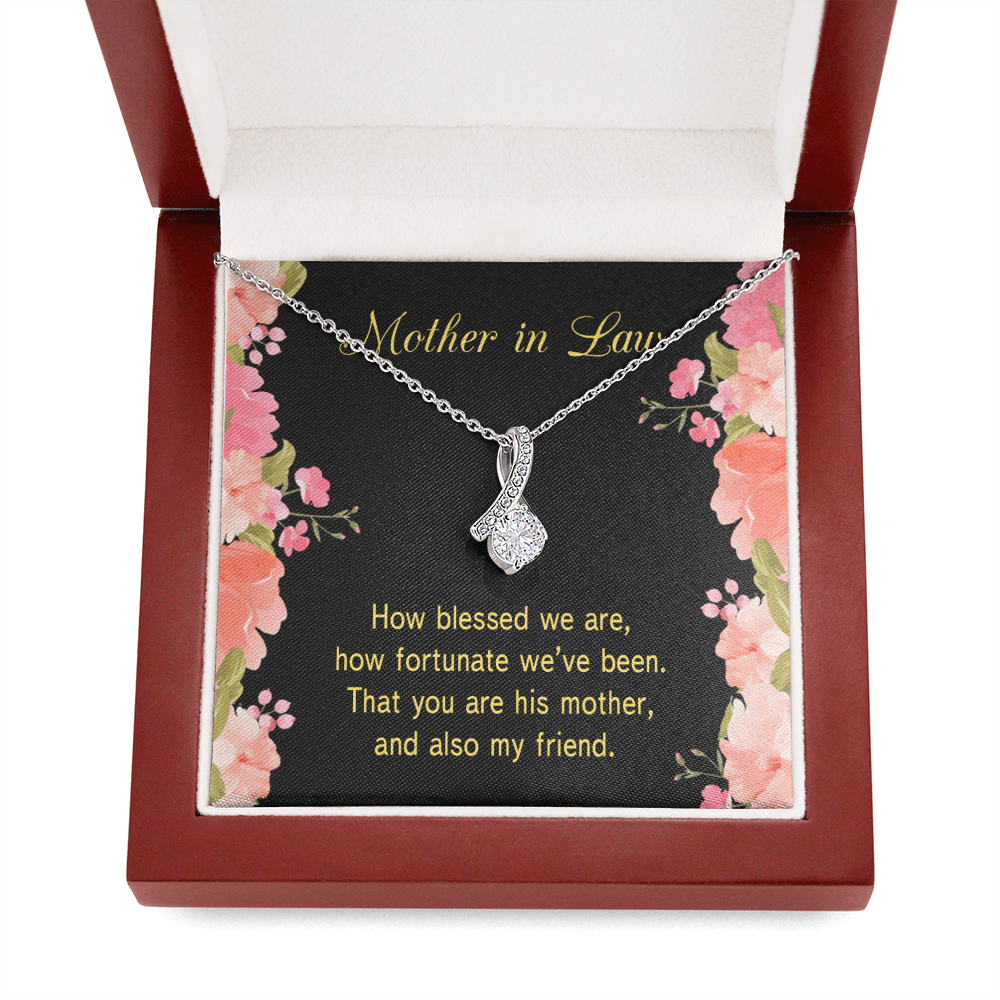 Mother-In-Law Necklace How Fortunate Eternity Ribbon Stone Pendant Keepsake Message Card-Express Your Love Gifts