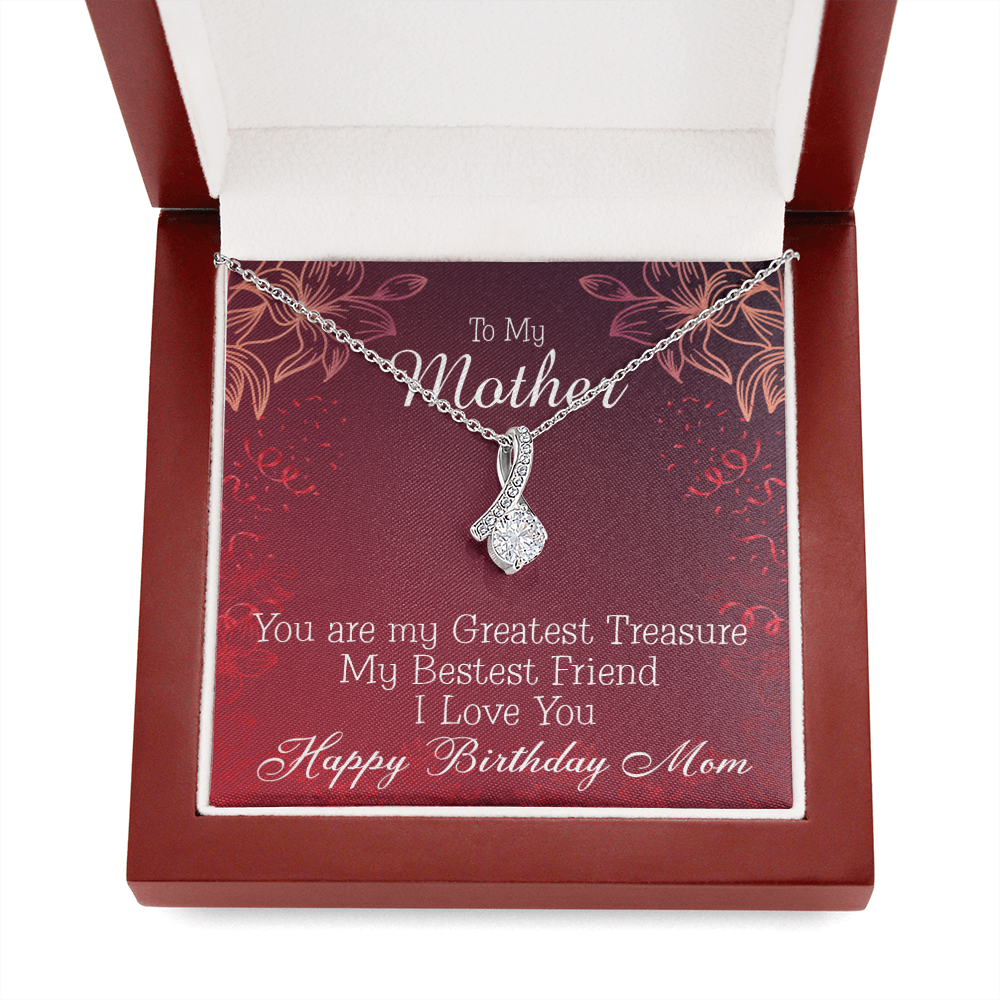 Mom My Greatest Treasure Eternity Ribbon Stone Necklace Message Birthday Card-Express Your Love Gifts