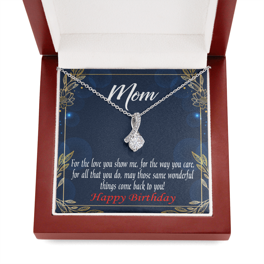 Happy Birthday Mom You'Re Wonderful Message Card Eternity Ribbon Stone Necklace-Express Your Love Gifts