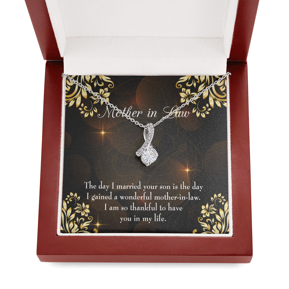 Mother-In-Law Necklace A Wonderful Mother-In-Law Eternity Ribbon Stone Pendant Keepsake Message Card-Express Your Love Gifts