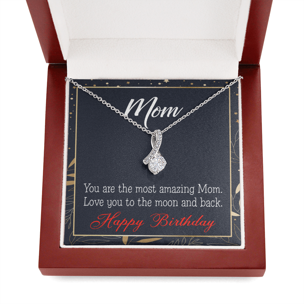 Happy Birthday Mom Love You To The Moon Eternity Ribbon Stone Necklace Message Card-Express Your Love Gifts