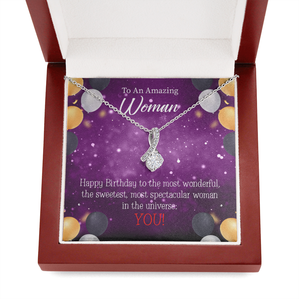 Best Mom In Universe Eternity Ribbon Necklace Birthday Message Card-Express Your Love Gifts