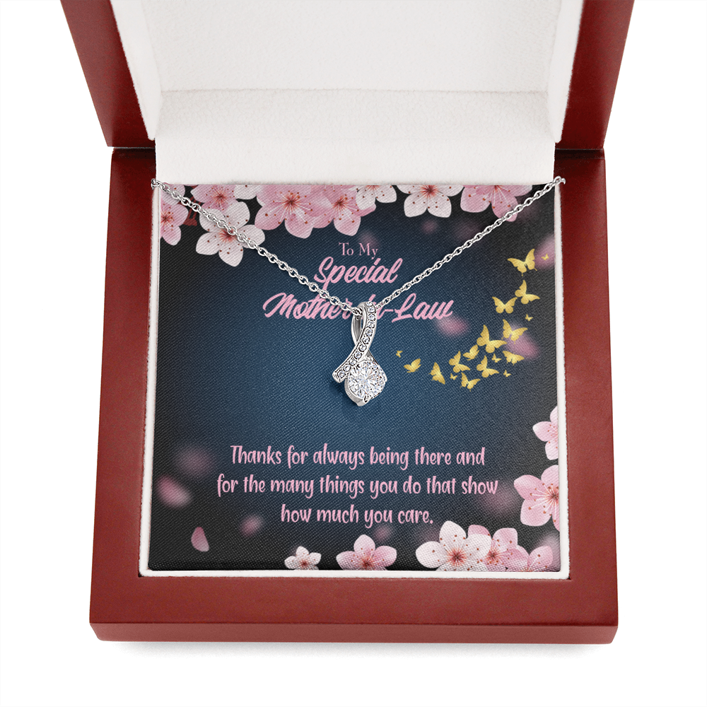 Mother-In-Law Necklace Special Mother-In-Law Thanks Always Eternity Ribbon Stone Pendant Keepsake Card-Express Your Love Gifts