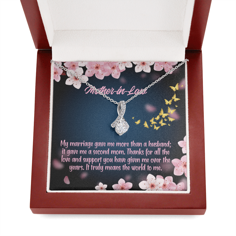 Mother-In-Law Necklace Marriage Second Mom Eternity Ribbon Stone Pendant Keepsake Message Card-Express Your Love Gifts