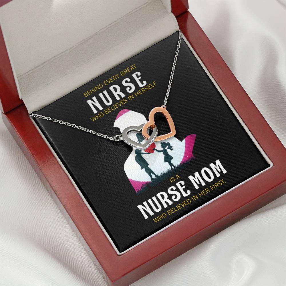 Behind Every Mom Nurse Inseparable Love Pendant 18k Rose Gold Finish 16”-Express Your Love Gifts