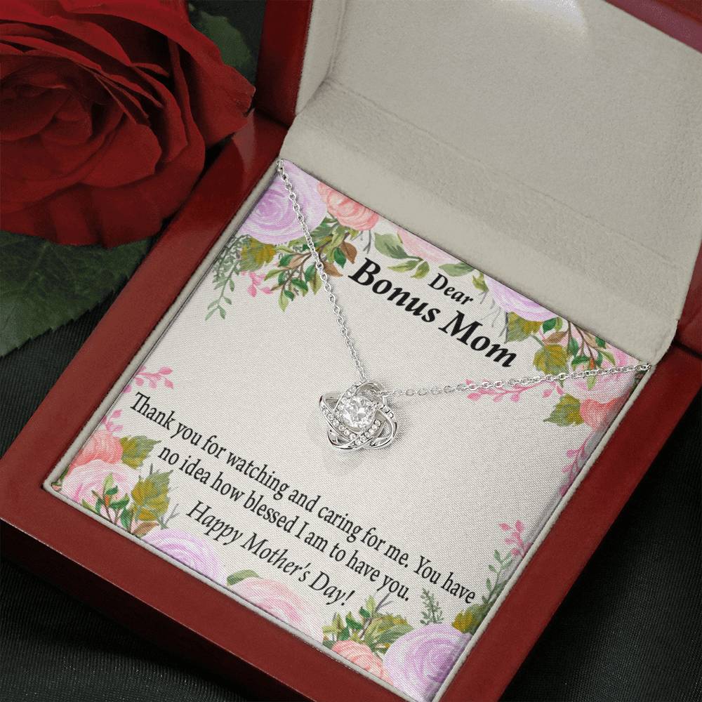 Bonus Mom Necklace Thank You For Watching And Caring Love Knot Pendant Pendant Message Card-Express Your Love Gifts