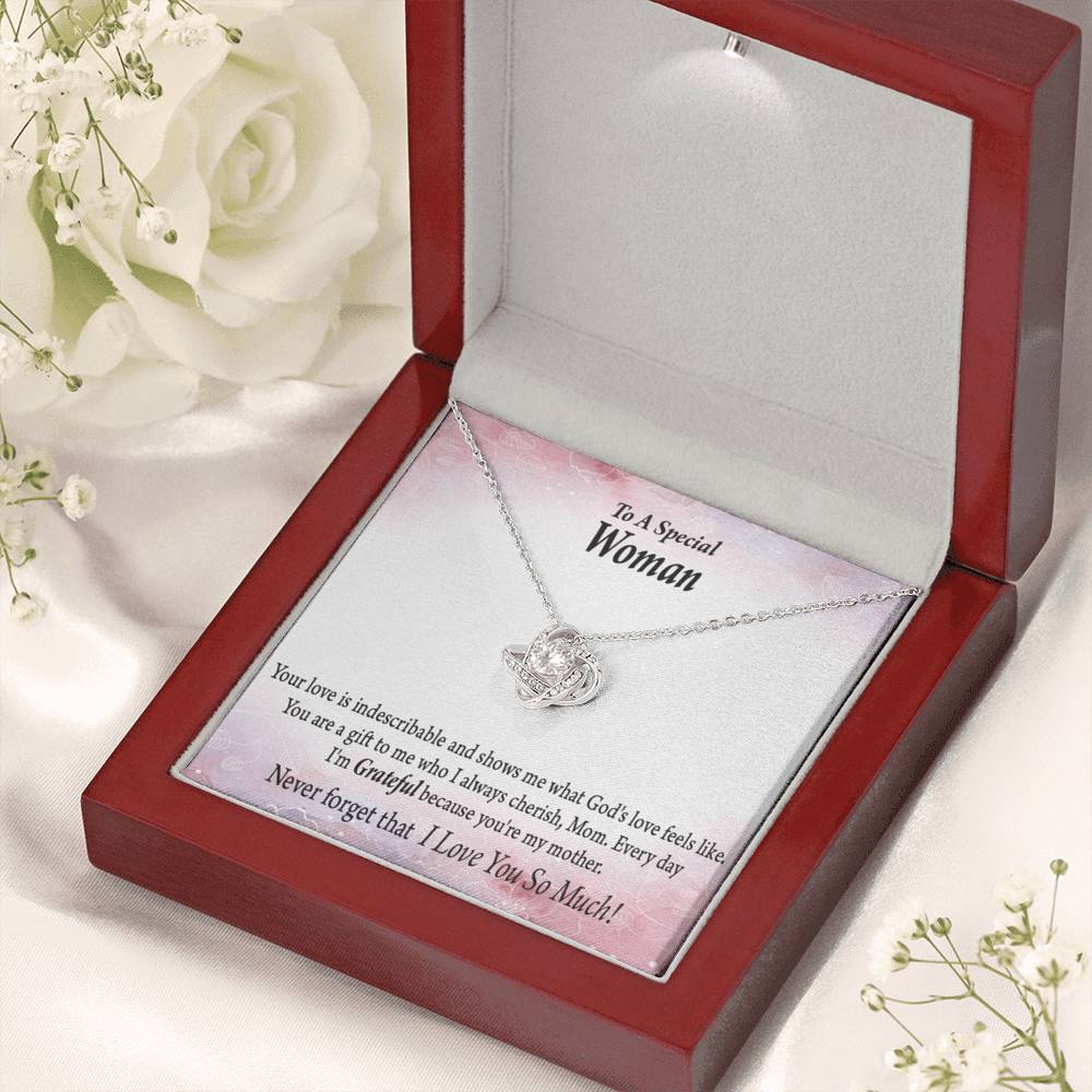 Mom I'm Grateful Love Knot Pendant Necklace With Message Card-Express Your Love Gifts