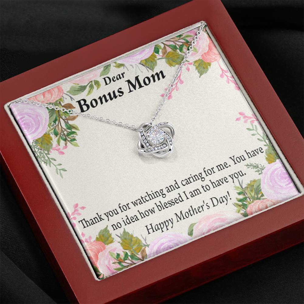 Bonus Mom Necklace Thank You For Watching And Caring Love Knot Pendant Pendant Message Card-Express Your Love Gifts