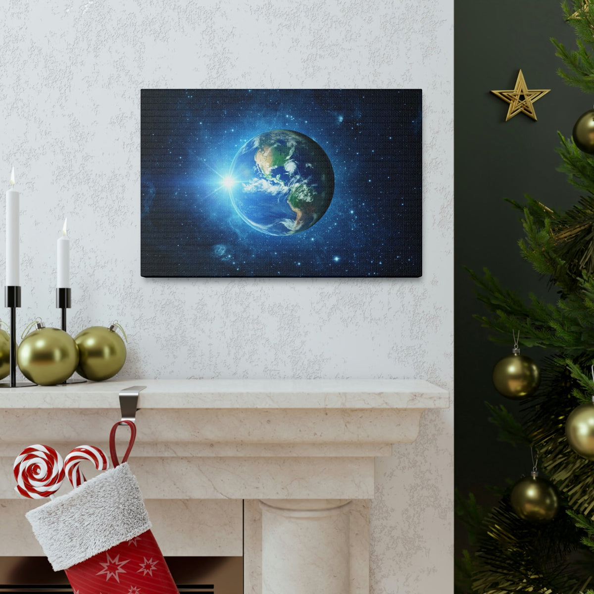 Astonishing Earth and Stars Scene Beautiful Awesome and Breathtaking Beauty Nature Scene Shining Stars in Galaxy Wall Art Ready to Hang Unframed-Express Your Love Gifts