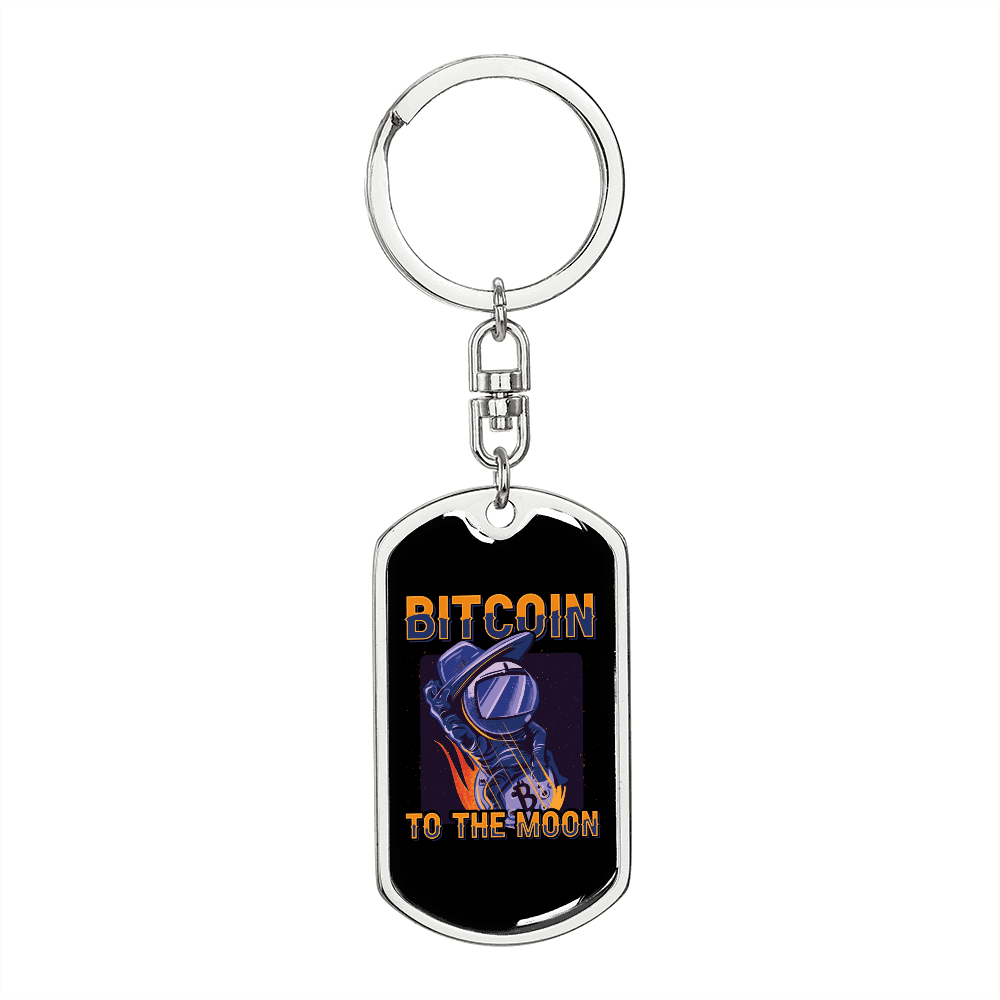 Astronaut Bitcoin to The Moon Crypto Keychain Stainless Steel or 18k Gold Dog Tag Keyring-Express Your Love Gifts