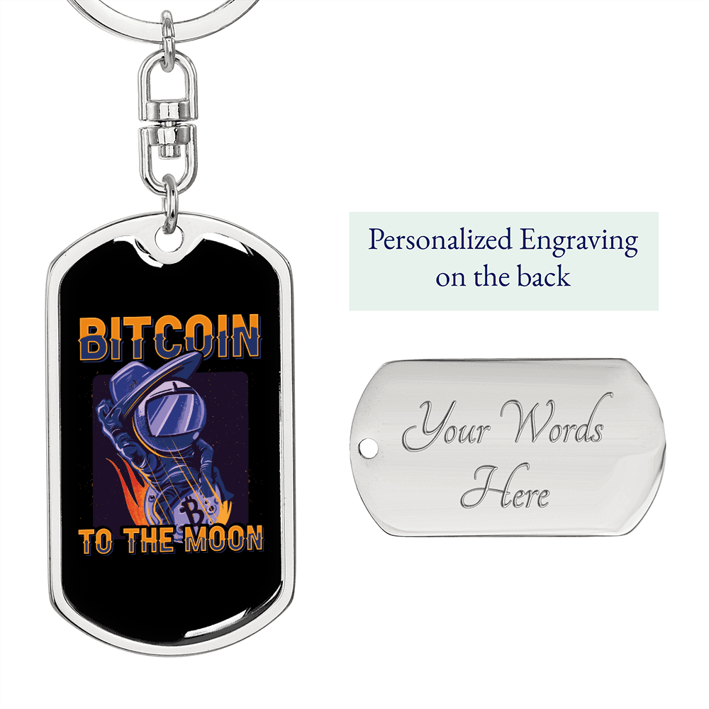 Astronaut Bitcoin to The Moon Crypto Keychain Stainless Steel or 18k Gold Dog Tag Keyring-Express Your Love Gifts