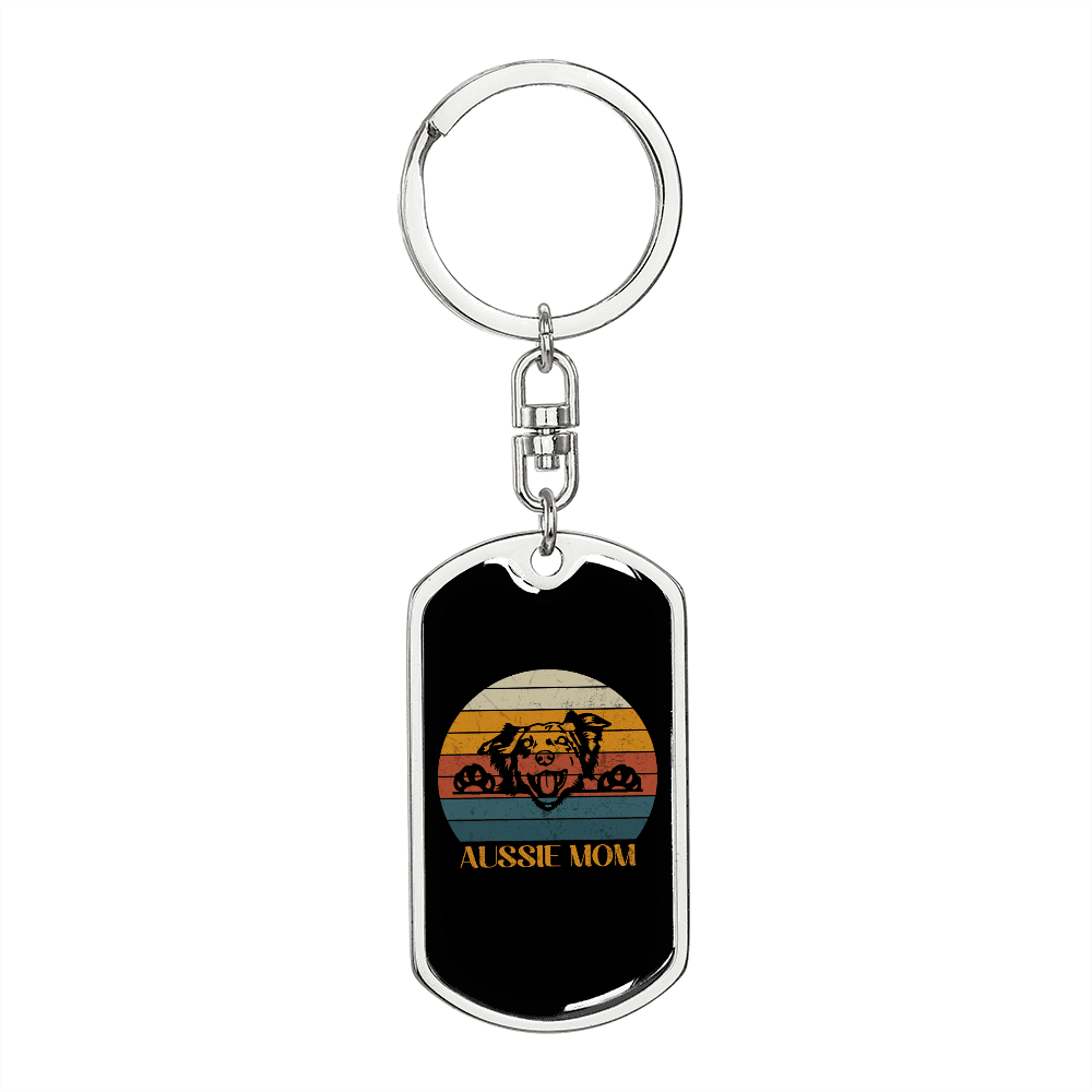 Aussie Dog Mom Keychain Stainless Steel or 18k Gold Dog Tag Keyring-Express Your Love Gifts