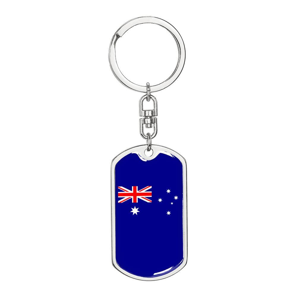Australia Flag Keychain Dog Tag Stainless Steel or 18k Gold-Express Your Love Gifts