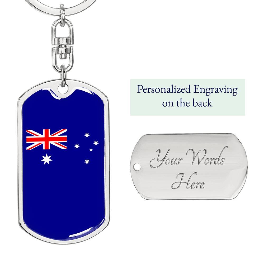 Australia Flag Keychain Dog Tag Stainless Steel or 18k Gold-Express Your Love Gifts