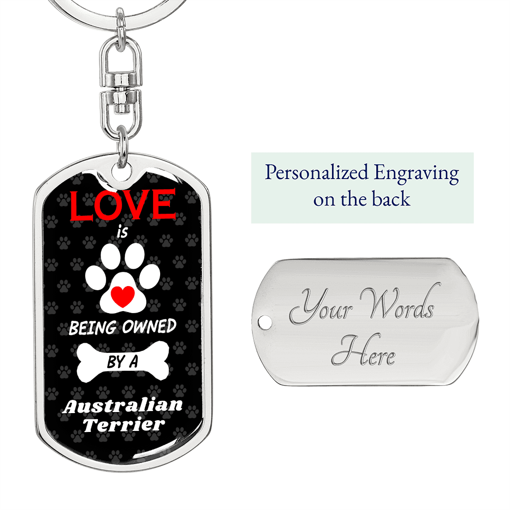 Australian Terrier Keychain Stainless Steel or 18k Gold Dog Tag Keyring-Express Your Love Gifts