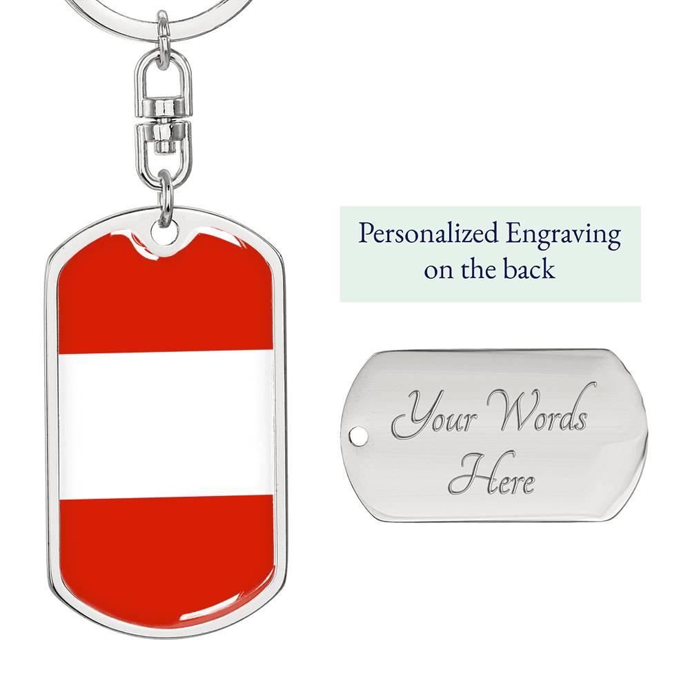 Austria Flag Keychain Dog Tag Stainless Steel or 18k Gold-Express Your Love Gifts