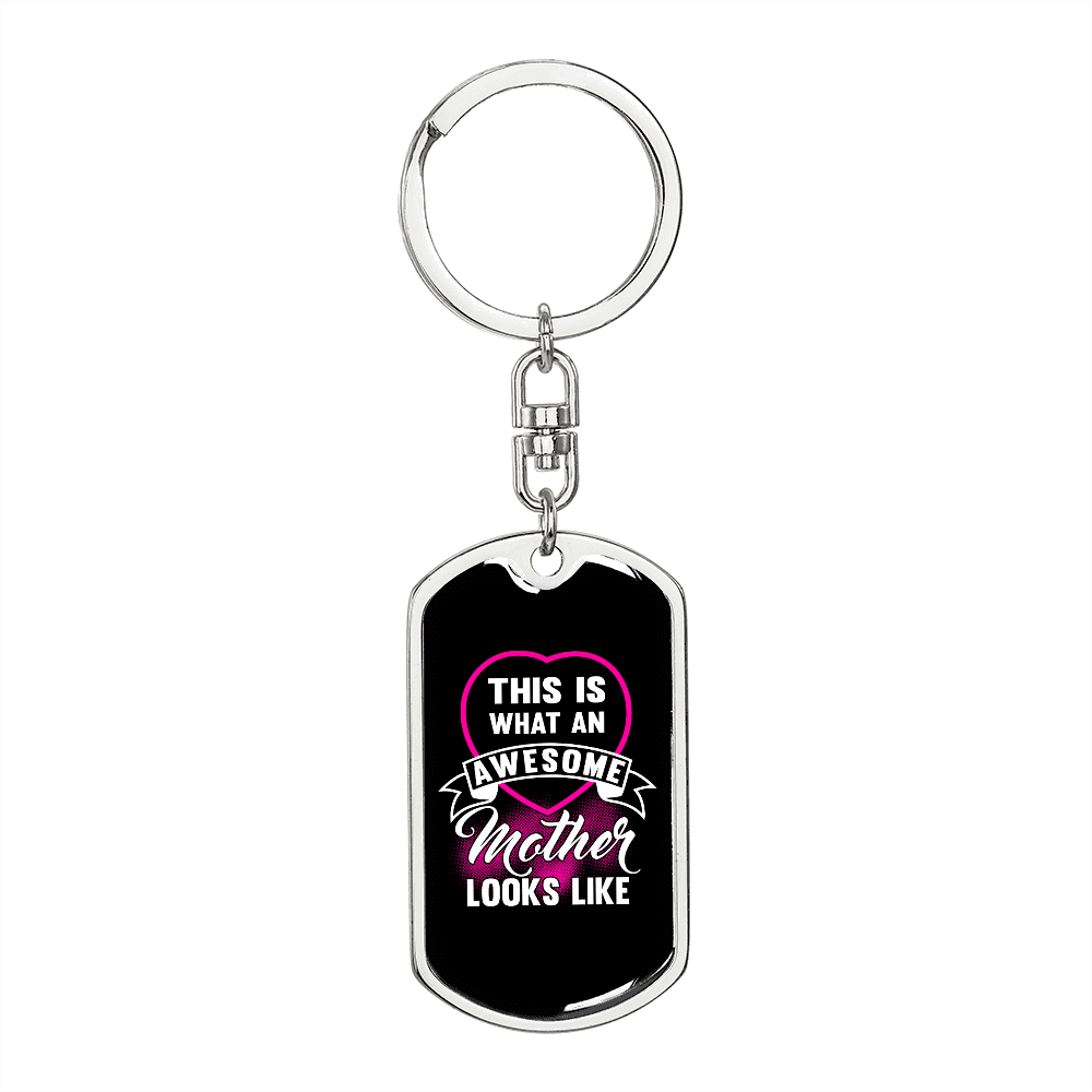 Awesome Mother Look Purple Mom Keychain Stainless Steel or 18k Gold Dog Tag Keyring-Express Your Love Gifts