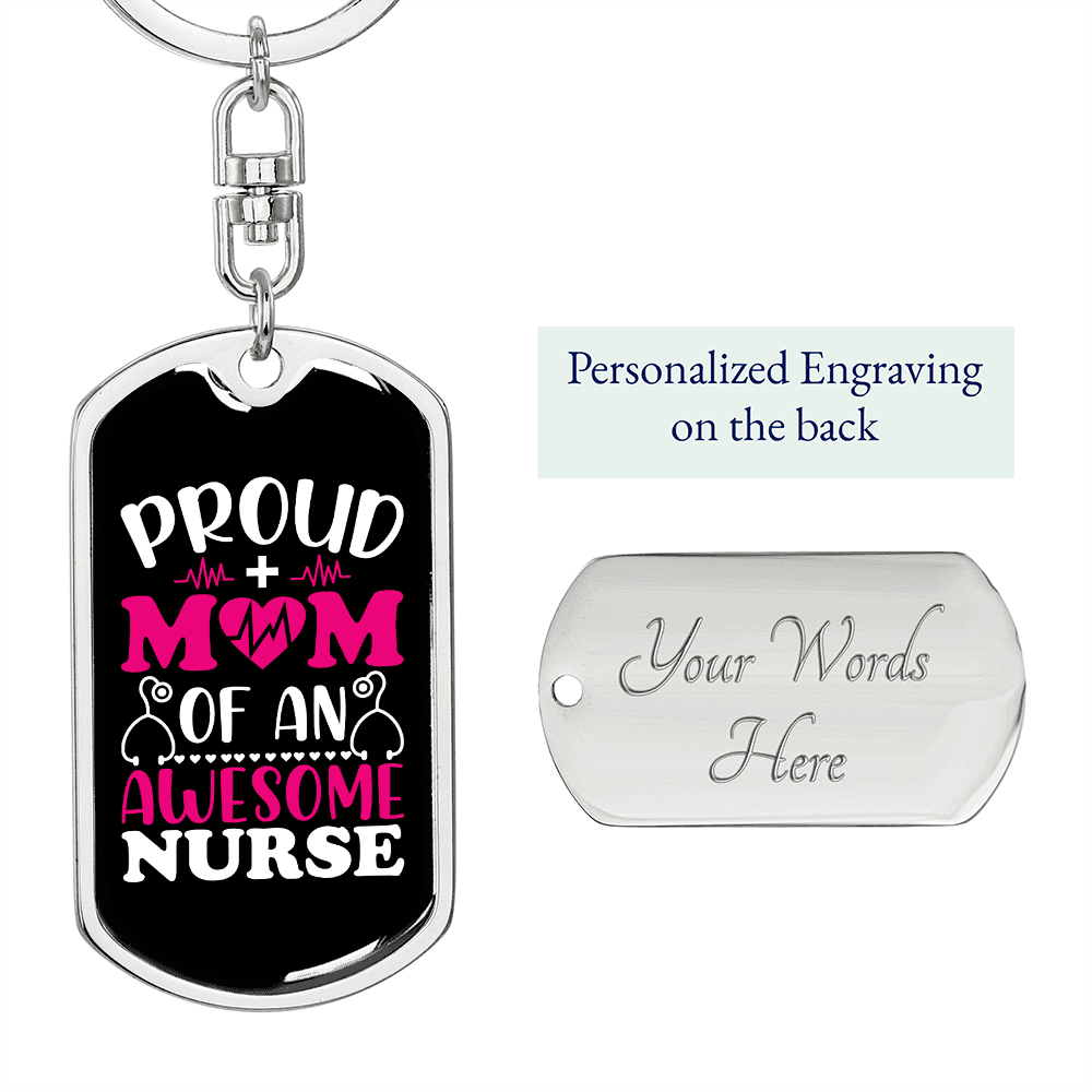 Awesome Nurse Mom Keychain Stainless Steel or 18k Gold Dog Tag Keyring-Express Your Love Gifts