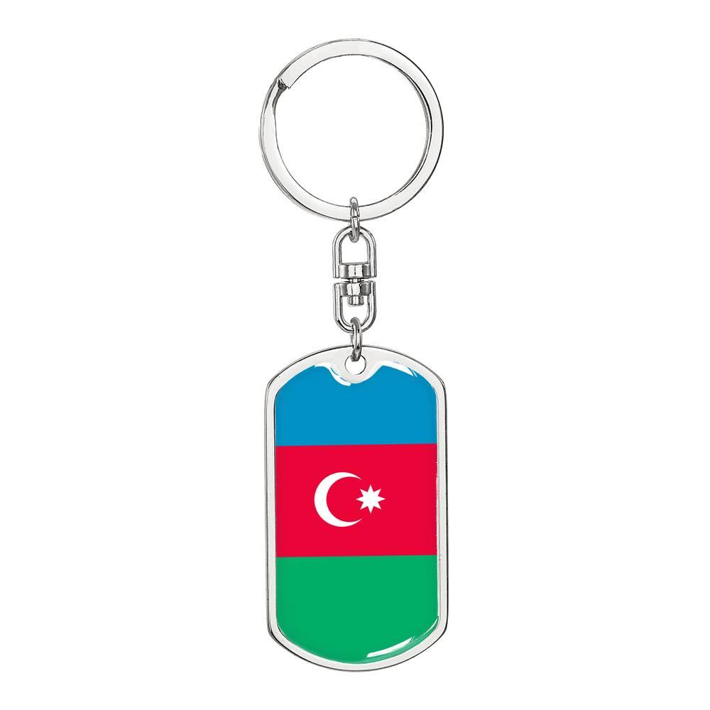 Azerbaijan Flag Keychain Dog Tag Stainless Steel or 18k Gold-Express Your Love Gifts