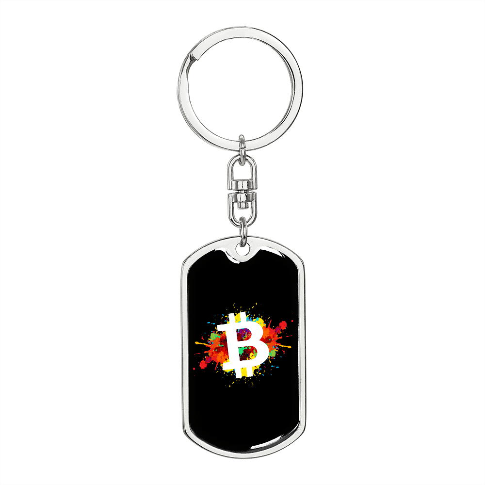 B Bitcoin Crypto Keychain Stainless Steel or 18k Gold Dog Tag Keyring-Express Your Love Gifts