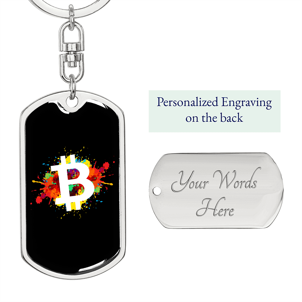 B Bitcoin Crypto Keychain Stainless Steel or 18k Gold Dog Tag Keyring-Express Your Love Gifts