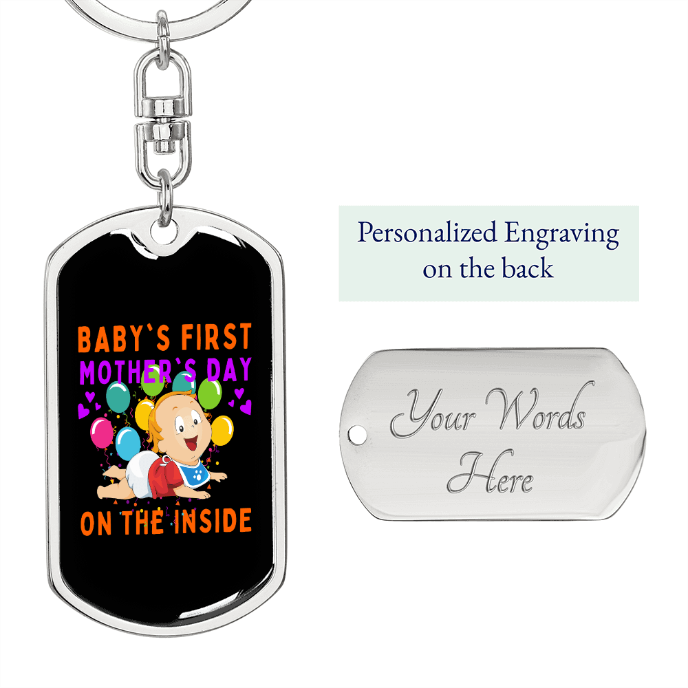 Baby Inside Balloons Mom Keychain Stainless Steel or 18k Gold Dog Tag Keyring-Express Your Love Gifts
