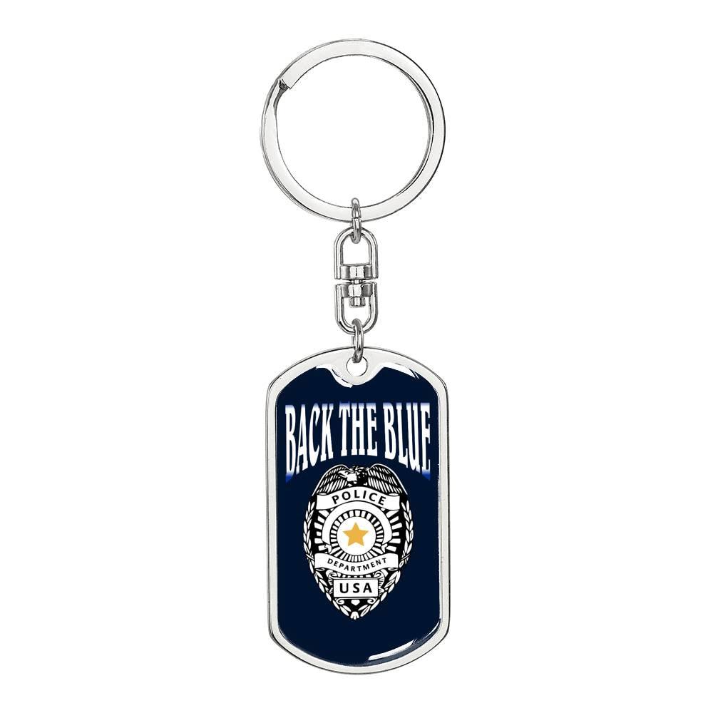 Back The Blue Dog Tag Pendant Keychain Stainless Steel or 18k Gold-Express Your Love Gifts