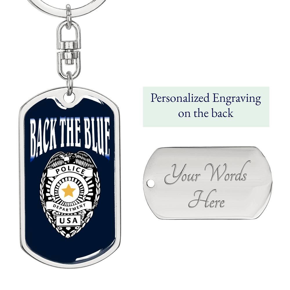 Back The Blue Dog Tag Pendant Keychain Stainless Steel or 18k Gold-Express Your Love Gifts