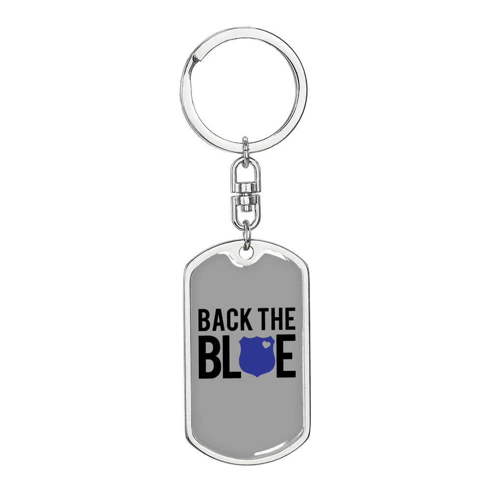 Back The Blue Keychain Stainless Steel or 18k Gold Dog Tag Keyring-Express Your Love Gifts