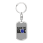 Back The Blue Keychain Stainless Steel or 18k Gold Dog Tag Keyring-Express Your Love Gifts