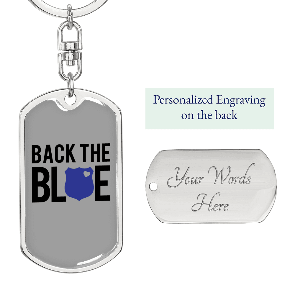 Back The Blue Keychain Stainless Steel or 18k Gold Dog Tag Keyring-Express Your Love Gifts